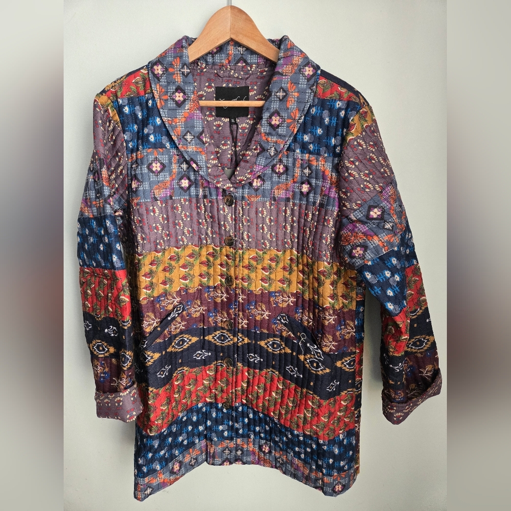 New YOUNG THREADS Colorful Patchwork Button-Up Quilted Jacket